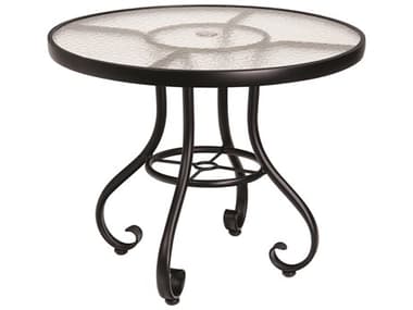 Woodard Closeout Ramsgate Aluminum 48'' Round Glass Top Dining Table with Umbrella Hole WRCL166582