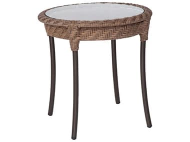 Woodard Whitecraft Closeout Barlow Wicker 22'' Round Glass Top End Table in Bronzed Teak WRCL6J0033B
