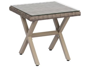 Woodard Closeout Parkway Wicker 22'' Square Glass Top End Table in Driftwood WRCLS524201DFW