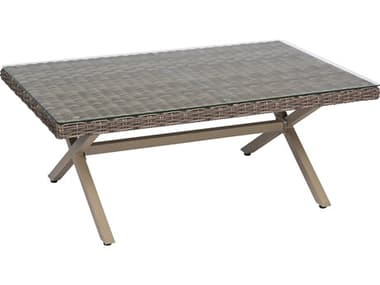 Woodard Closeout Parkway Wicker 48''W x 30''D Rectangular Glass Top Coffee Table in Driftwood WRCLS524211DFW