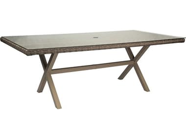 Woodard Closeout Parkway Wicker 84''W x 42''D Rectangular Glass Top Dining Table with Umbrella Hole in Driftwood WRCLS524702DFW