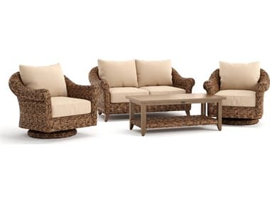 Winston Quick Ship Cayman Wicker Aluminum Heritage Brown 4 Piece Lounge Set in Canvas Heather Beige WSCAY4PCLVM