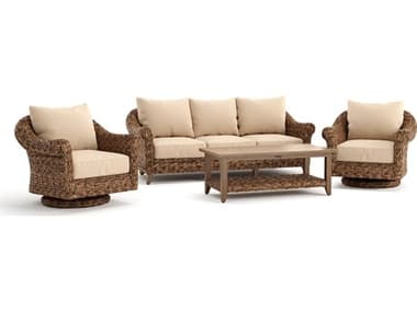 Winston Quick Ship Cayman Wicker Aluminum Heritage Brown 4 Piece Lounge Set in Canvas Heather Beige WSCAY4PCSM