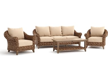 Winston Quick Ship Cayman Wicker Aluminum Heritage Brown 4 Piece Lounge Set in Canvas Heather Beige WSCAY4PCSST