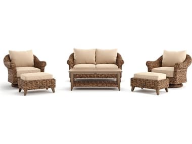 Winston Quick Ship Cayman Wicker Aluminum Heritage Brown 6 Piece Lounge Set WSCAY6PCLVM2O