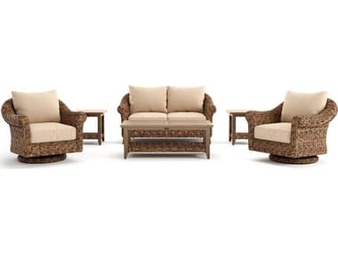 Winston Quick Ship Cayman Wicker Aluminum Heritage Brown 6 Piece Lounge Set WSCAY6PCLVM2ST