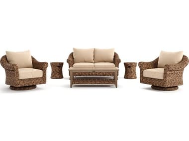 Winston Quick Ship Cayman Wicker Aluminum Heritage Brown 6 Piece Lounge Set WSCAY6PCLVM2WT