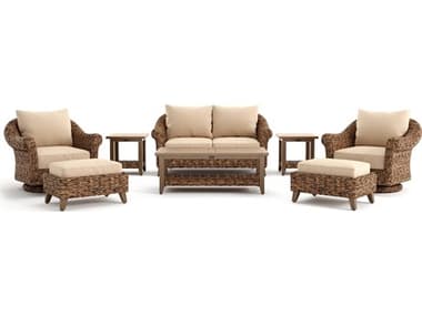 Winston Quick Ship Cayman Wicker Aluminum Heritage Brown 8 Piece Lounge Set WSCAY8PCLVM2O2ST