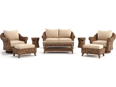 Winston Quick Ship Cayman Wicker Aluminum Heritage Brown 8 Piece Lounge Set WSCAY8PCLVM2O2WT