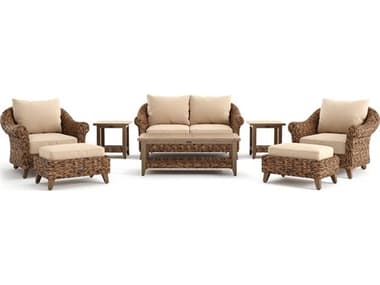 Winston Quick Ship Cayman Wicker Aluminum Heritage Brown 8 Piece Lounge Set WSCAY8PCLVST2O2ST