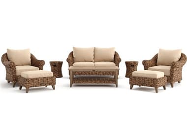 Winston Quick Ship Cayman Wicker Aluminum Heritage Brown 8 Piece Lounge Set WSCAY8PCLVST2O2WT
