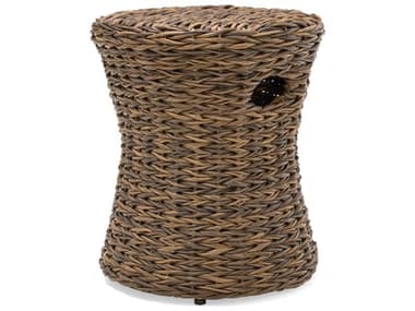 Winston Quick Ship Cayman Wicker Aluminum Heritage Brown 15'' Round Drum Stool / Side Table WSHQ19086