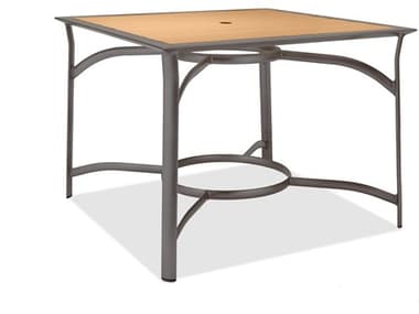 Winston Quick Ship Harper Weathered Teak Aluminum 42'' Square Counter Table with Umbrella Hole WSHQ64042BST