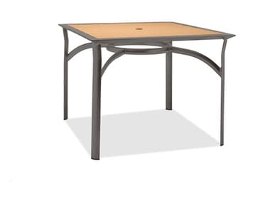 Winston Quick Ship Harper Weathered Teak Aluminum 42'' Square Dining Table with Umbrella Hole WSHQ64042ST