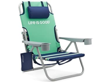 Life is Good Back Pack Aluminum Silver Beach Chair in Green Sun WSLIGBCGS1PK