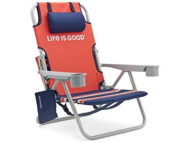Life is Good Back Pack Aluminum Silver Beach Chair in Orange Daisy WSLIGBCOD1PK
