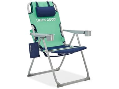 Life is Good Back Pack Aluminum Silver Lawn  Chair in Green Sun WSLIGTCCGS1PK
