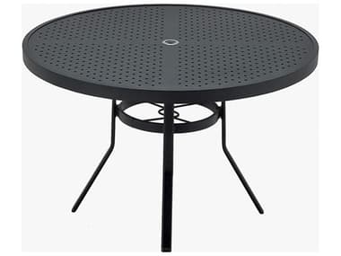 Winston Polaris Aluminum 48" Round Stamped Dining Table with Umbrella Hole WSM8148STP