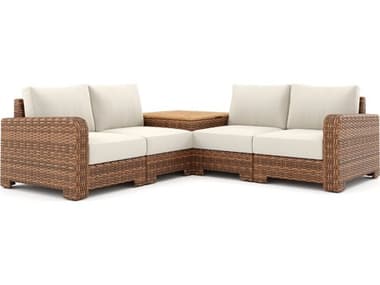Winston Quick Ship Nico Sectional  Wicker Antique Chestnut 5 Piece Sectional Lounge Set WSNIC5PCCT