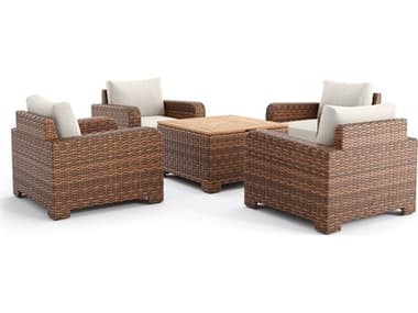 Winston Quick Ship Nico Sectional  Wicker Antique Chestnut 5 Piece Lounge Set WSNIC5PCLC