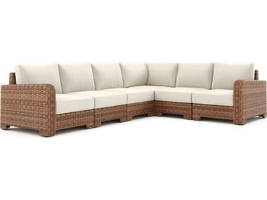 Winston Quick Ship Nico Sectional  Wicker Antique Chestnut 6 Piece Sectional Lounge Set WSNIC6PCCOR