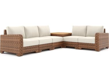 Winston Quick Ship Nico Sectional  Wicker Antique Chestnut 6 Piece Sectional Lounge Set WSNIC6PCCT