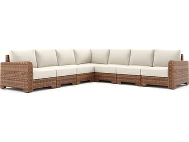 Winston Quick Ship Nico Sectional  Wicker Antique Chestnut 7 Piece Sectional Lounge Set WSNIC7PCCOR