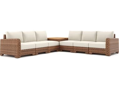Winston Quick Ship Nico Sectional  Wicker Antique Chestnut 7 Piece Sectional Lounge Set WSNIC7PCCT