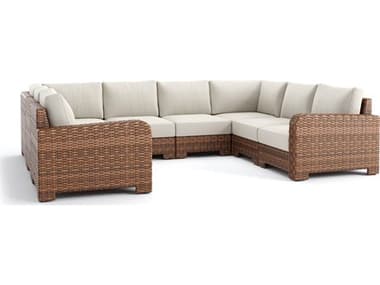 Winston Quick Ship Nico Sectional  Wicker Antique Chestnut 8 Piece Sectional Lounge Set WSNIC8PC2COR