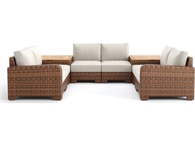 Winston Quick Ship Nico Sectional  Wicker Antique Chestnut 8 Piece Sectional Lounge Set WSNIC8PC2CT
