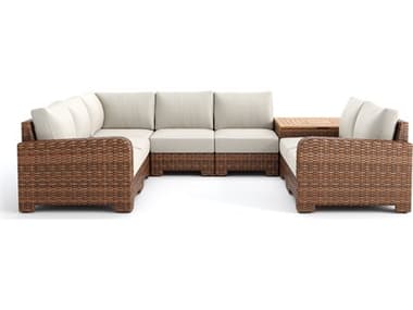 Winston Quick Ship Nico Sectional  Wicker Antique Chestnut 8 Piece Sectional Lounge Set WSNIC8PCCORCT