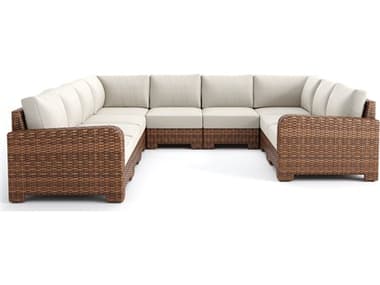Winston Quick Ship Nico Sectional  Wicker Antique Chestnut 9 Piece Sectional Lounge Set WSNIC9PC2COR