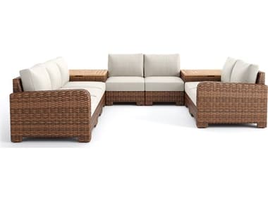 Winston Quick Ship Nico Sectional  Wicker Antique Chestnut 9 Piece Sectional Lounge Set WSNIC9PC2CT