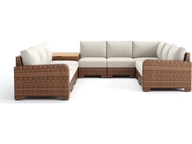 Winston Quick Ship Nico Sectional  Wicker Antique Chestnut 9 Piece Sectional Lounge Set WSNIC9PCCORCT