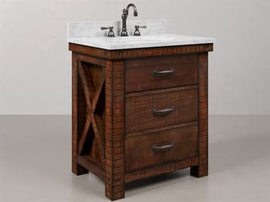 Water Creation Aberdeen Single Sink Carrara White Marble Countertop Bath Vanity in Rustic Sienna with Oil Rubbed Bronze Hook Faucet WTCAB30CW03RS000TL1203