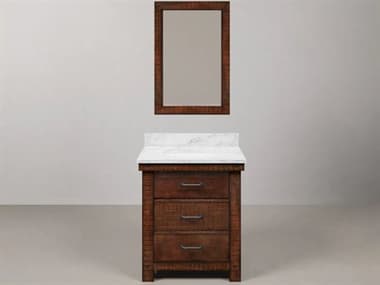 Water Creation Aberdeen Vanity Single Sink Carrara White Marble Countertop Bath Vanity in Rustic Sienna with Rectangular Mirror (S) WTCAB30CW03RSA24000000