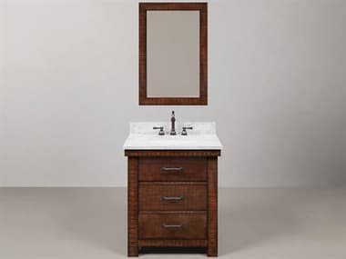 Water Creation Aberdeen Single Sink Carrara White Marble Countertop Bath Vanity in Rustic Sienna with Oil Rubbed Bronze Hook Faucet and Barn Door Style Mirror (S) WTCAB30CW03RSP24TL1203