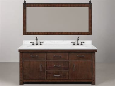 Water Creation Aberdeen White Marble Countertop Bath Vanity in Rustic Sienna with Oil Rubbed Bronze Hook Faucets and Barn Door Style Mirror (L) WTCAB72CW03RSP72TL1203