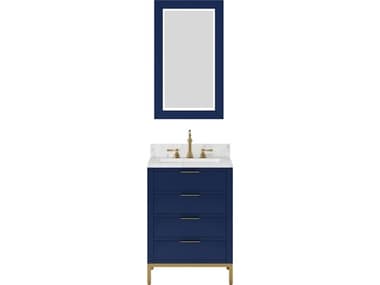 Water Creation Bristol Monarch Blue Vanity with Satin Gold Hook Faucet and Rectangular Mirror (S) WTCBR24CW06MBR21TL1206