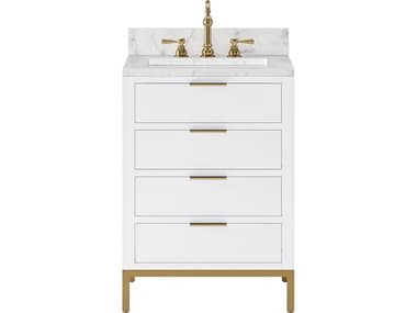 Water Creation Bristol Single Sink Carrara White Marble Countertop Bath Vanity in Pure White WTCBR24CW06PW000000000