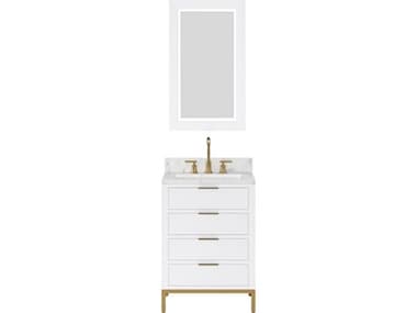 Water Creation Bristol Single Sink Carrara White Marble Countertop Bath Vanity in Pure White with Satin Gold Gooseneck Faucet and Rectangular Mirror (S) WTCBR24CW06PWR21BL1406