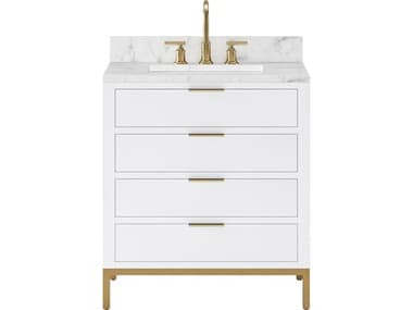 Water Creation Bristol Single Sink Carrara White Marble Countertop Bath Vanity in Pure White WTCBR30CW06PW000000000