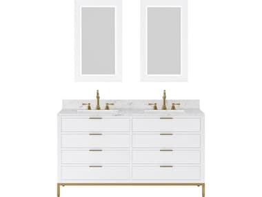 Water Creation Bristol Double Sink Carrara White Marble Countertop Bath Vanity in Pure White with Rectangular Mirrors (S) WTCBR60CW06PWR21000000