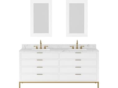 Water Creation Bristol Double Sink Carrara White Marble Countertop Bath Vanity in Pure White with Rectangular Mirrors (S) WTCBR72CW06PWR21000000