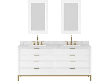 Water Creation Bristol  Double Sink Carrara White Marble Countertop Bath Vanity in Pure White with Satin Gold Gooseneck Faucets and Rectangular Mirrors (S) WTCBR72CW06PWR21BL1406