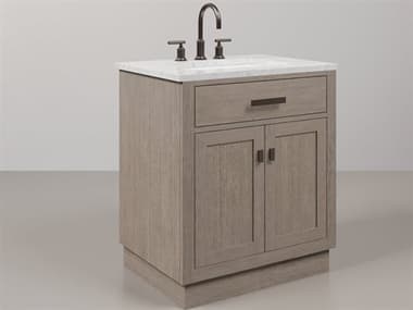 Water Creation Chestnut  Single Sink Carrara White Marble Countertop Bath Vanity In Grey Oak with Oil Rubbed Bronze Hardware and Gooseneck Faucet WTCCH30CW03GK000BL1403