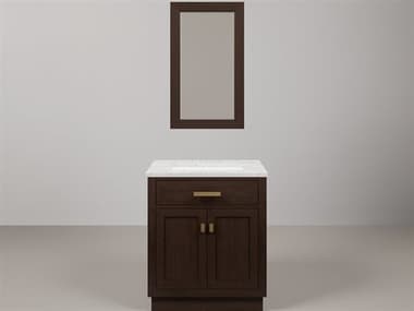 Water Creation Chestnut Single Sink Carrara White Marble Countertop Bath Vanity In Brown Oak with Satin Gold Hardware and Rectangular Mirror (S) WTCCH30CW06BKR21000000
