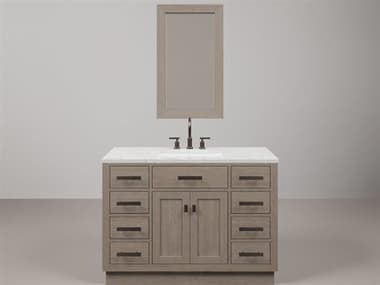 Water Creation Chestnut Single Sink Carrara White Marble Countertop Bath Vanity In Grey Oak with Oil Rubbed Bronze Hardware, Gooseneck Faucet and Rectangular Mirror (S) WTCCH48CW03GKR21BL1403