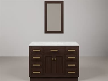 Water Creation Chestnut  Single Sink Carrara White Marble Countertop Bath Vanity In Brown Oak with Satin Gold Hardware and Rectangular Mirror (S) WTCCH48CW06BKR21000000