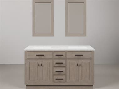 Water Creation Chestnut Double Sink Carrara White Marble Countertop Bath Vanity In Grey Oak with Oil Rubbed Bronze Hardware and Rectangular Mirror (S) WTCCH60CW03GKR21000000